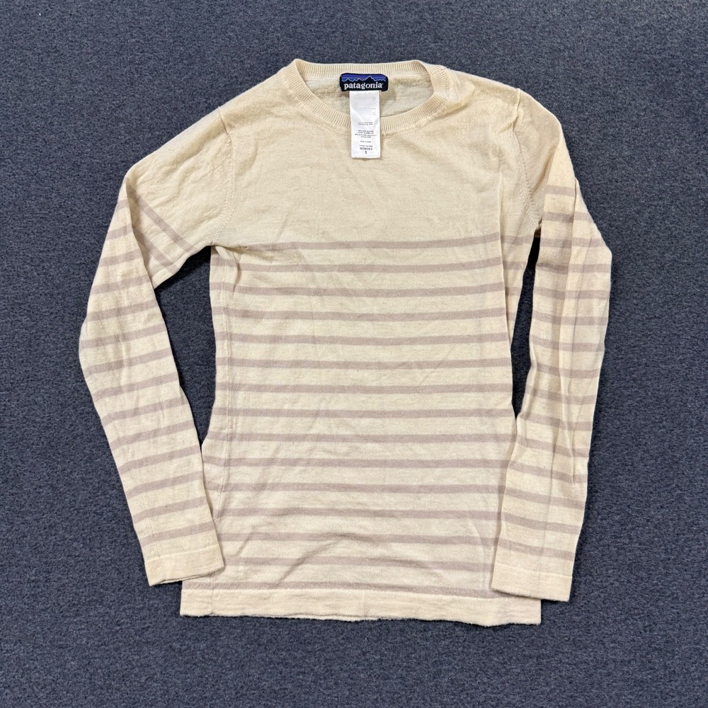 Patagonia Merino Wool Striped Sweater Womens S Cream Fair Long Sleeve Crewneck